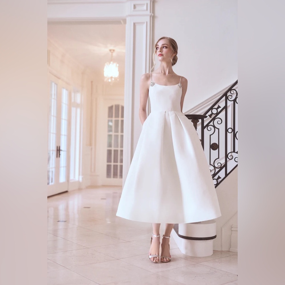 NWT Sachin + Babi Audra Pleated Crystal Embellished Midi Dress White Anthro - Picture 3 of 11